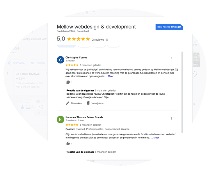 Google reviews op een Google mijn bedrijfprofiel van Mellow
